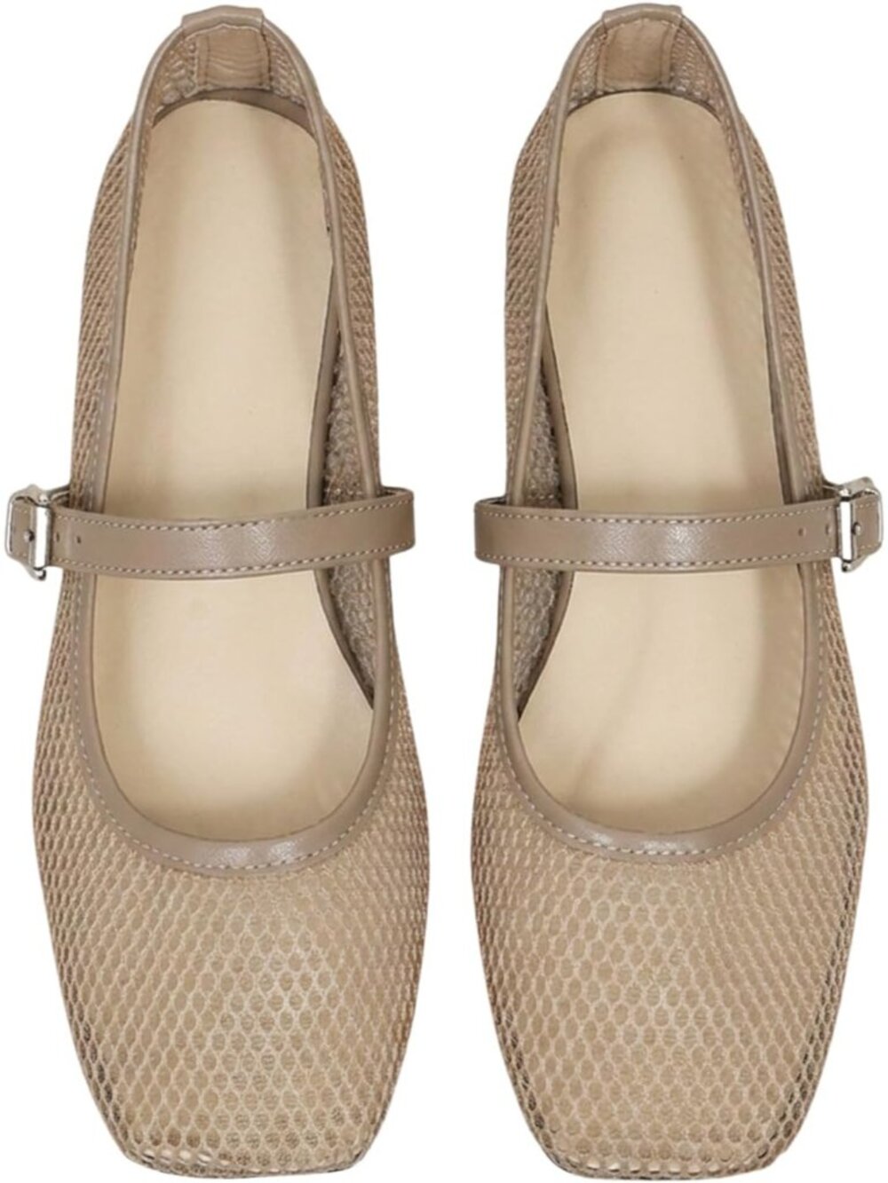 🆕Women's Brown Mesh Mary Jane Ballet Flats Square Toe Dressy Casual Shoes